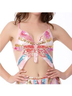 Sequin Butterfly Crop Top in Pink